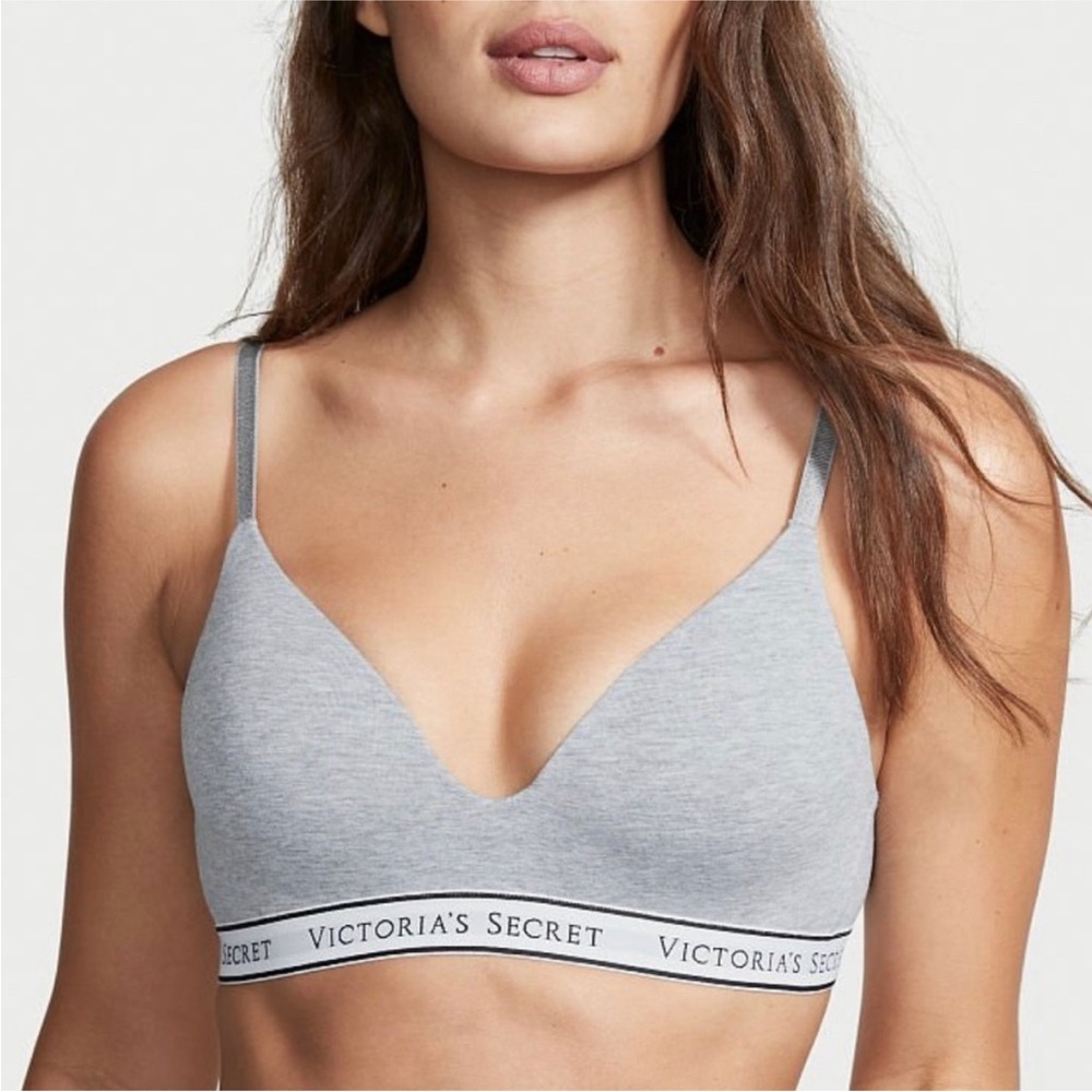 Victoria's Secret The T-Shirt Lightly Lined Wireless Cotton Bra - Light Grey